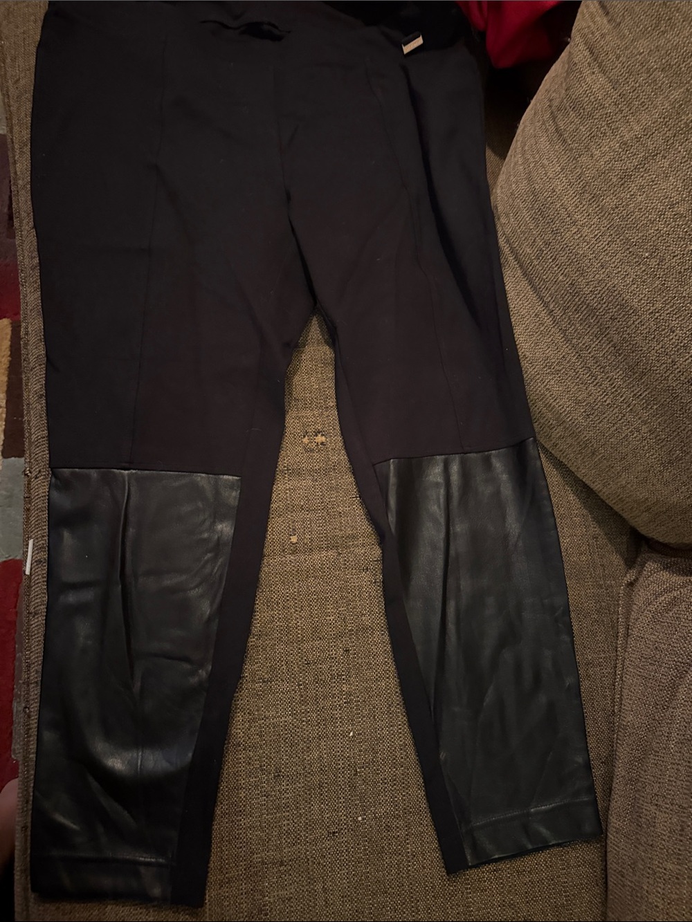 Black Ponte Calvin Klein pantswith Faux Leather Panel- 1X